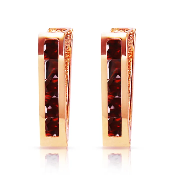 Earrings MayaMila 13 Carat 14K Solid Rose Gold Oval Huggie Earrings Garnet