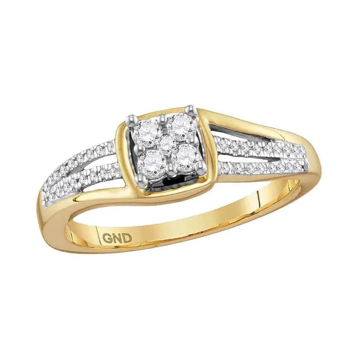 mayamila Rings 10kt Yellow Gold Womens Round Diamond Square Cluster Ring 14 Cttw mayamila Rings 10kt Yellow Gold Womens Round Diamond Square Cluster Ring 14 Cttw