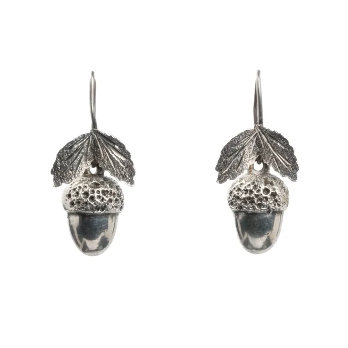 Bell Bird Antiques Earrings Victorian Era Acorn Silver Earrings