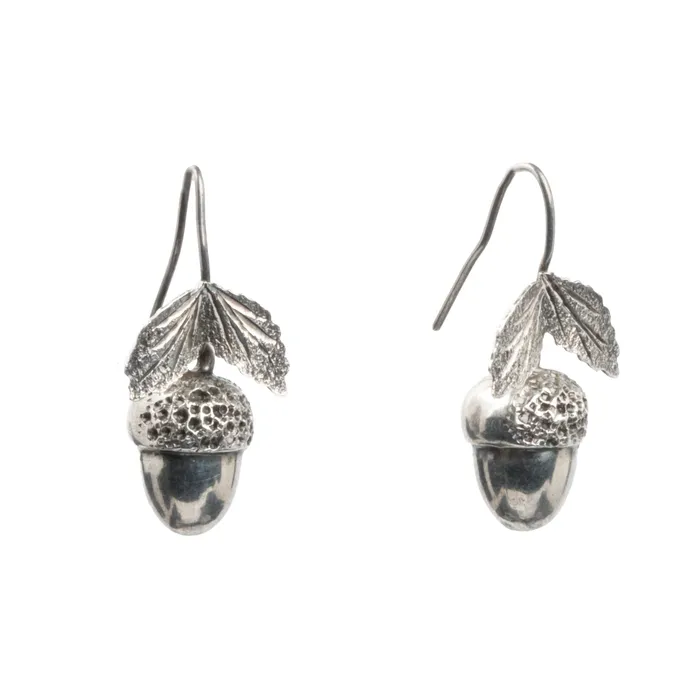Bell Bird Antiques Earrings Victorian Era Acorn Silver Earrings