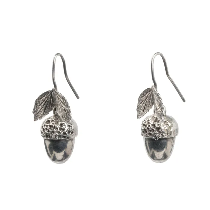 Bell Bird Antiques Earrings Victorian Era Acorn Silver Earrings