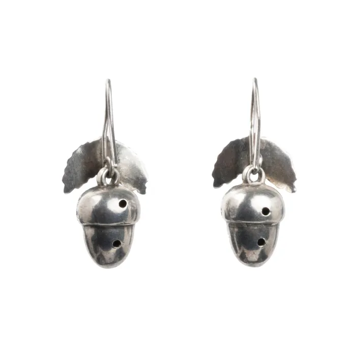 Bell Bird Antiques Earrings Victorian Era Acorn Silver Earrings