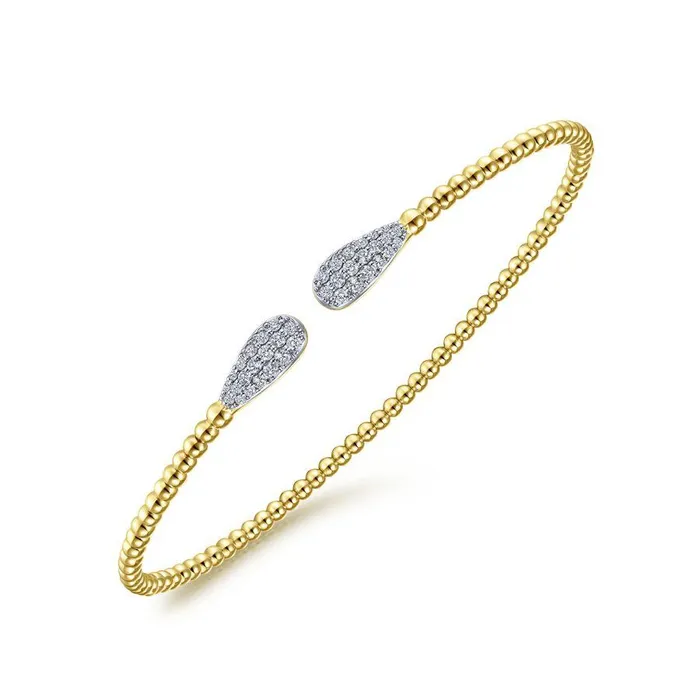 GABRIEL CO Bracelets 14K Yellow Gold Bujukan Bead Cuff Bracelet with Diamond Pave Teardrops