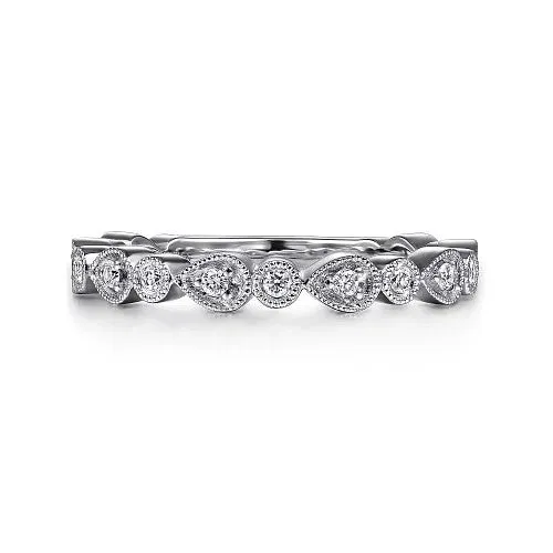 GABRIEL CO Rings 14K White Gold Pear and Round Station Stackable Diamond Ring GABRIEL CO Rings 14K White Gold Pear and Round Station Stackable Diamond Ring