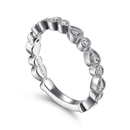 GABRIEL CO Rings 14K White Gold Pear and Round Station Stackable Diamond Ring GABRIEL CO Rings 14K White Gold Pear and Round Station Stackable Diamond Ring