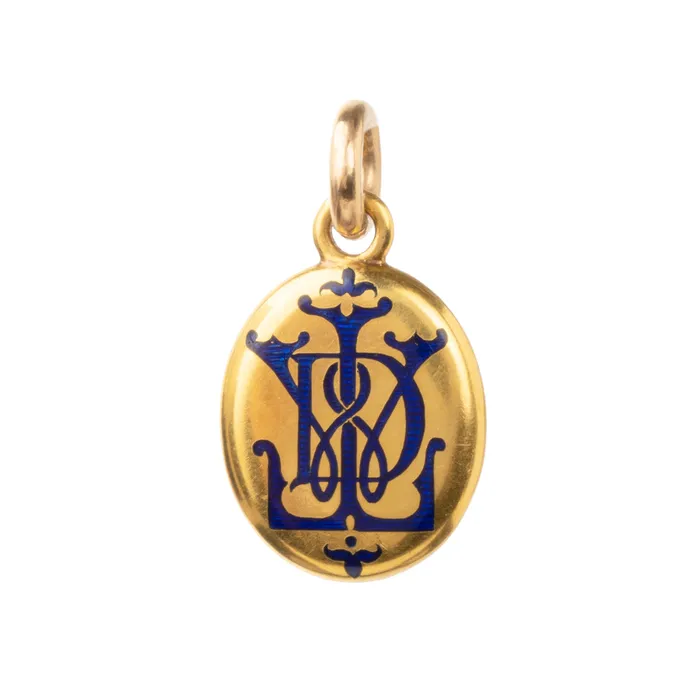 Victorian era monogram locket WDL Bell Bird Antiques Necklaces