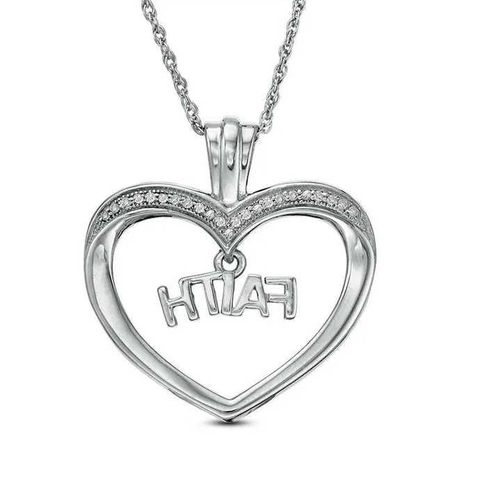 01 CT TW Natural Diamond FAITH Charm in Heart Pendant in Sterling Silver Goldia Necklaces 01 CT TW Natural Diamond FAITH Charm in Heart Pendant in Sterling Silver Goldia Necklaces