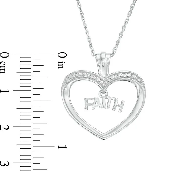 01 CT TW Natural Diamond FAITH Charm in Heart Pendant in Sterling Silver Goldia Necklaces 01 CT TW Natural Diamond FAITH Charm in Heart Pendant in Sterling Silver Goldia Necklaces