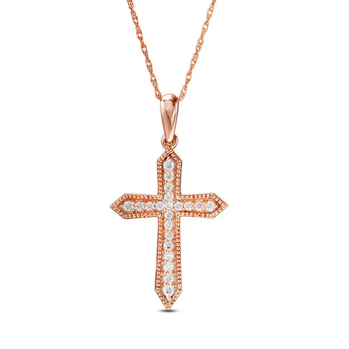 017 CT TW Natural Diamond Antique VintageStyle Cross Pendant in 10K Rose Gold Goldia Necklaces 017 CT TW Natural Diamond Antique VintageStyle Cross Pendant in 10K Rose Gold Goldia Necklaces