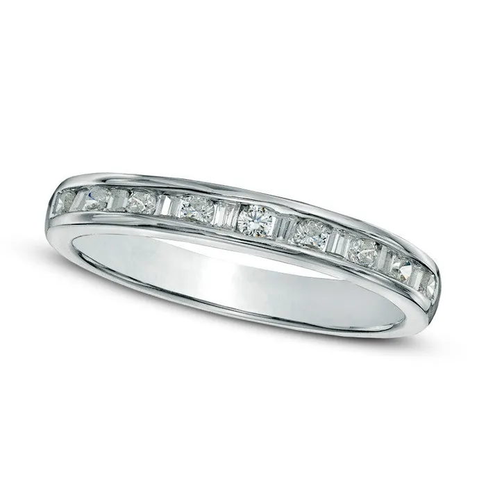 025 CT TW Baguette and Round Natural Diamond Alternating Band in Solid 10K White Gold Goldia Rings 025 CT TW Baguette and Round Natural Diamond Alternating Band in Solid 10K White Gold Goldia Rings