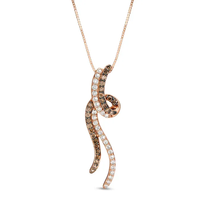 033 CT TW Champagne and White Natural Diamond Ribbon Pendant in 10K Rose Gold Goldia Necklaces 033 CT TW Champagne and White Natural Diamond Ribbon Pendant in 10K Rose Gold Goldia Necklaces