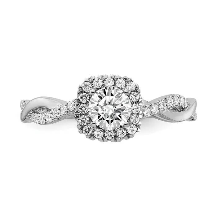 038ct CZ Solid Real 14k White Gold Halo Twist Design Engagement Ring Goldia Rings
