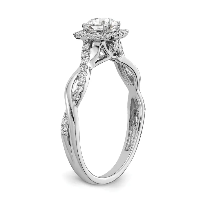 038ct CZ Solid Real 14k White Gold Halo Twist Design Engagement Ring Goldia Rings