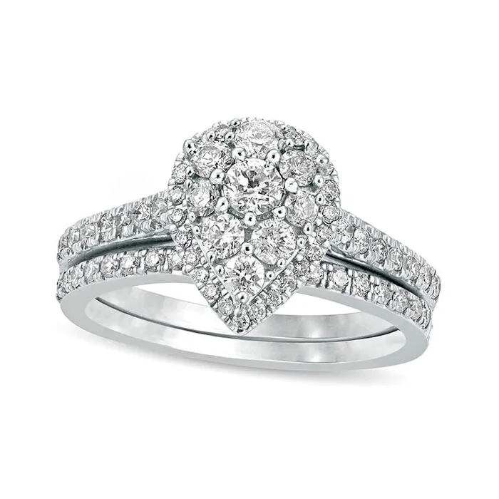 10 CT TW Composite Pear Natural Diamond Frame Bridal Engagement Ring Set in Solid 10K White Gold Goldia Rings 10 CT TW Composite Pear Natural Diamond Frame Bridal Engagement Ring Set in Solid 10K White Gold Goldia Rings