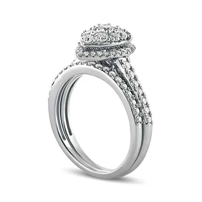 10 CT TW Composite Pear Natural Diamond Frame Bridal Engagement Ring Set in Solid 10K White Gold Goldia Rings 10 CT TW Composite Pear Natural Diamond Frame Bridal Engagement Ring Set in Solid 10K White Gold Goldia Rings
