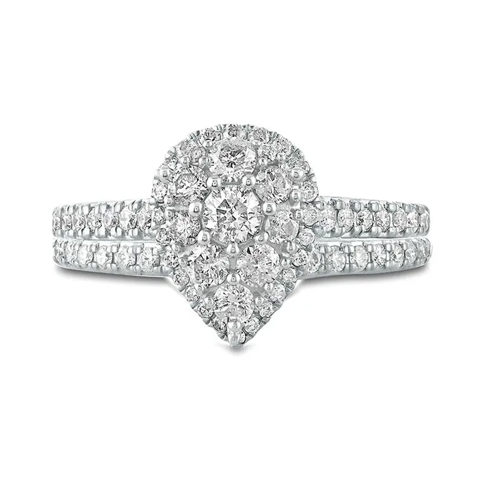 10 CT TW Composite Pear Natural Diamond Frame Bridal Engagement Ring Set in Solid 10K White Gold Goldia Rings 10 CT TW Composite Pear Natural Diamond Frame Bridal Engagement Ring Set in Solid 10K White Gold Goldia Rings