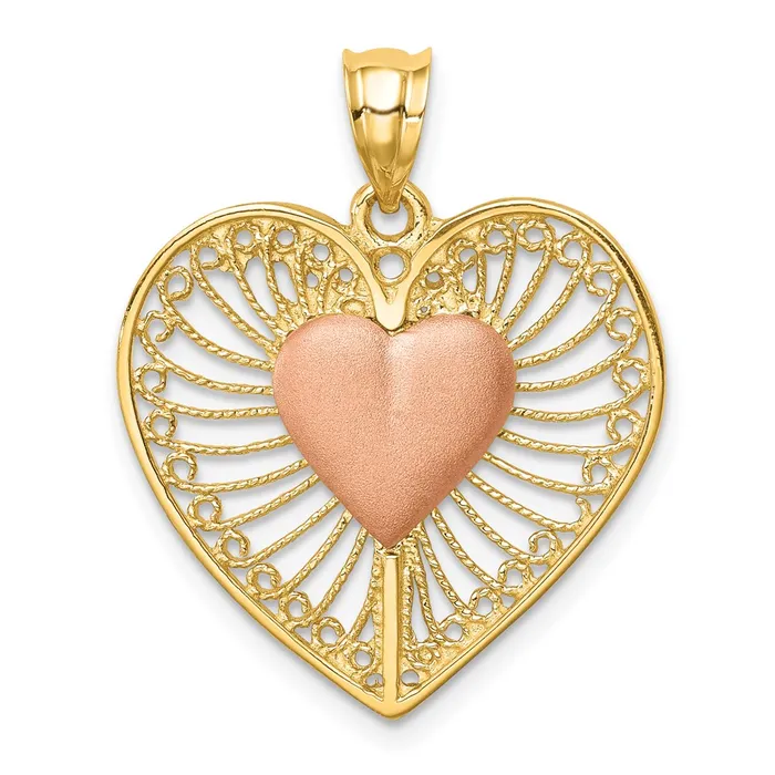 14k Twotone Gold Brushed Polished Heart Pendant Goldia Rings