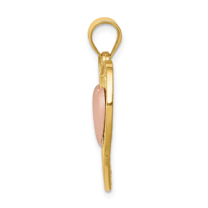 14k Twotone Gold Brushed Polished Heart Pendant Goldia Rings