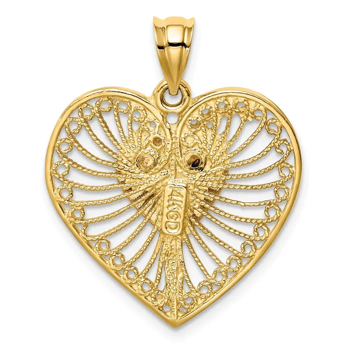 14k Twotone Gold Brushed Polished Heart Pendant Goldia Rings
