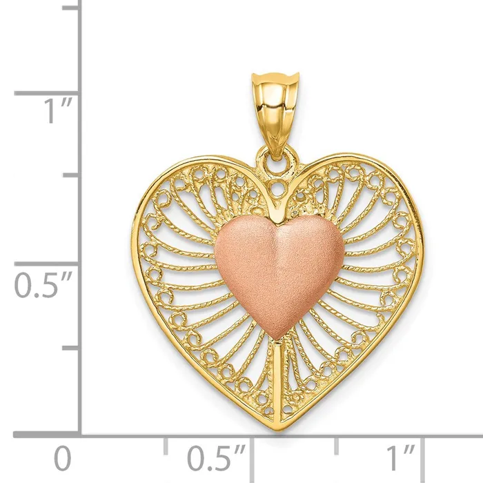 14k Twotone Gold Brushed Polished Heart Pendant Goldia Rings