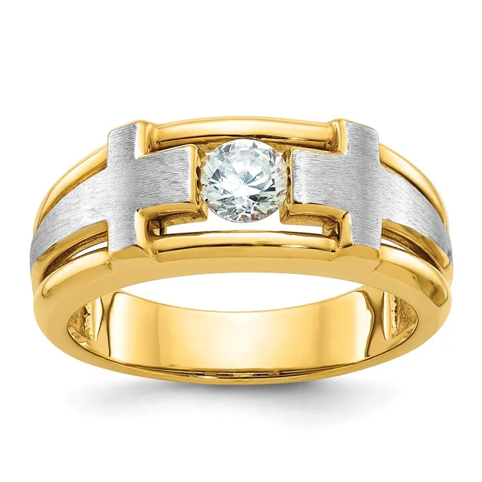 14k Twotone Gold Mens Cross Satin 12 carat Diamond Complete Ring Goldia Rings 14k Twotone Gold Mens Cross Satin 12 carat Diamond Complete Ring Goldia Rings