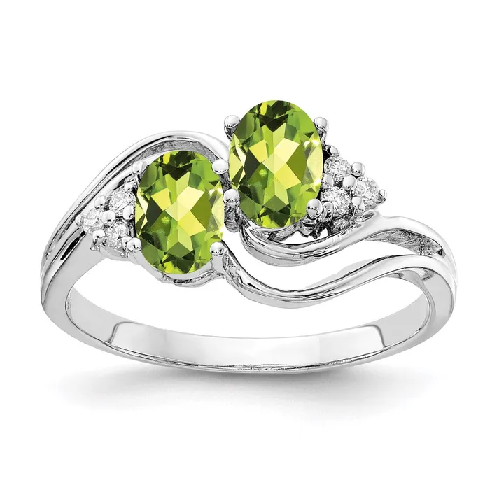 14k White Gold 6x4mm Oval Peridot A Real Diamond ring Goldia Rings