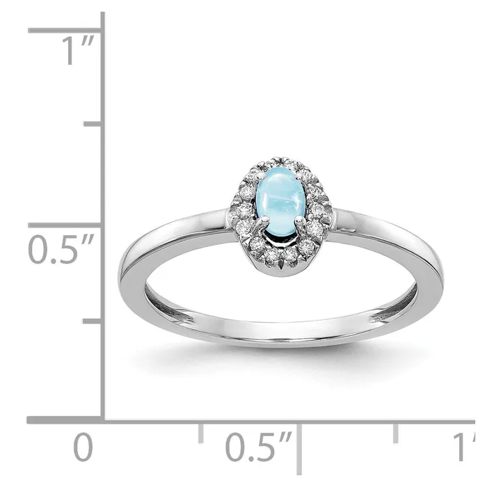 14k White Gold Real Diamond and Oval Cabochon Aquamarine Ring Goldiacom Rings