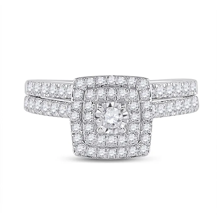 14k White Gold Round Diamond Halo Bridal Wedding Ring Set 12 Cttw gndatlanta Rings 14k White Gold Round Diamond Halo Bridal Wedding Ring Set 12 Cttw gndatlanta Rings