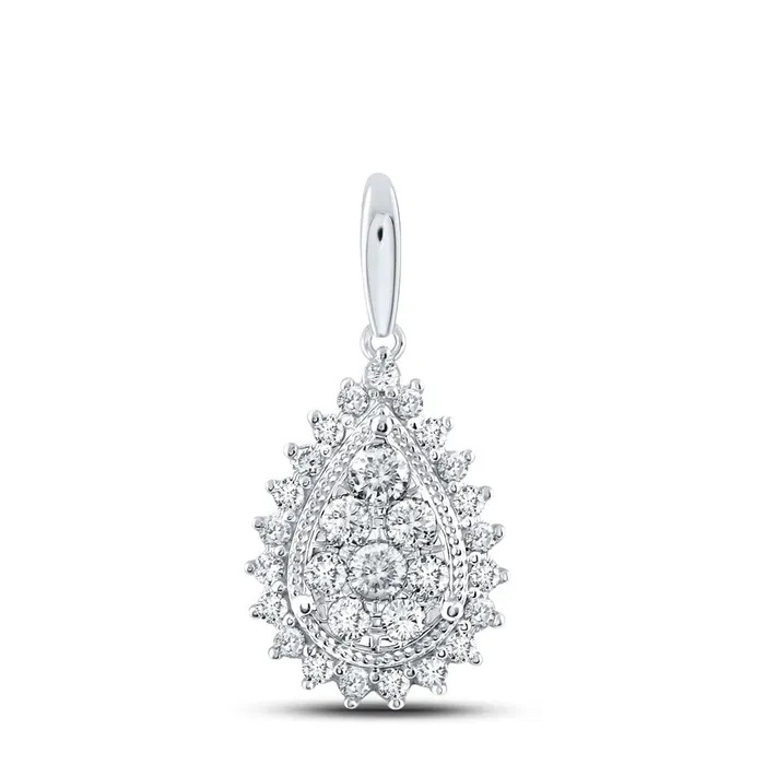 14k White Gold Round Diamond Teardrop Pendant 58 Cttw gndatlanta Necklaces 14k White Gold Round Diamond Teardrop Pendant 58 Cttw gndatlanta Necklaces