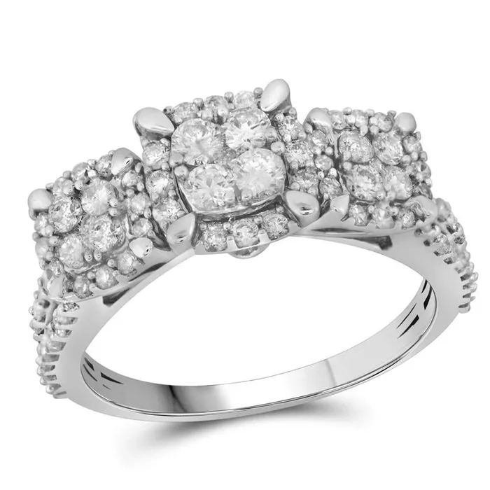 14k White Gold Round Diamond Triple Cluster Bridal Engagement Ring 1 Cttw gndatlanta Rings