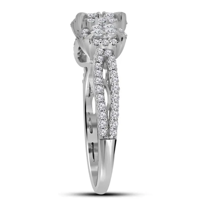 14k White Gold Round Diamond Triple Cluster Bridal Engagement Ring 1 Cttw gndatlanta Rings