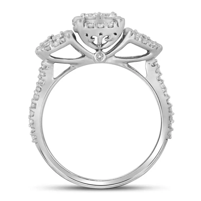 14k White Gold Round Diamond Triple Cluster Bridal Engagement Ring 1 Cttw gndatlanta Rings