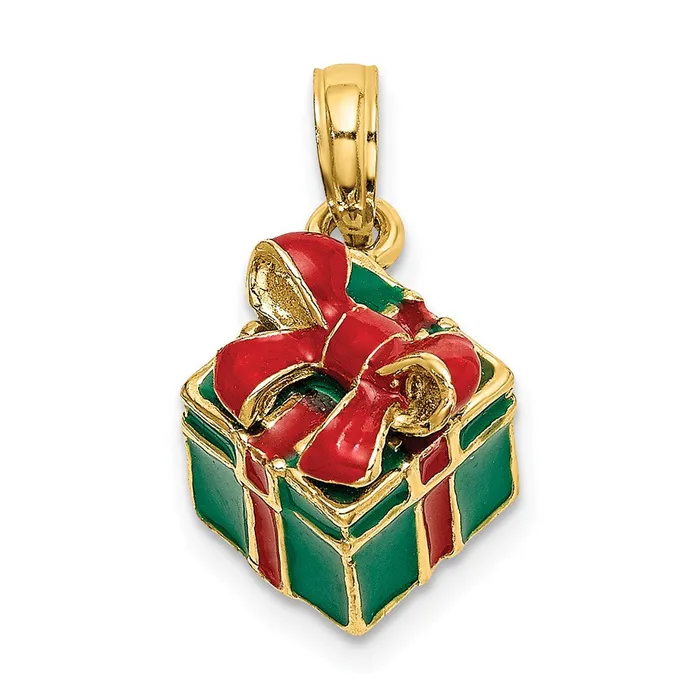 14k Yellow Gold 3D wEnamel Green Gift Box wRed Bow Charm Goldia Charm Necklaces 14k Yellow Gold 3D wEnamel Green Gift Box wRed Bow Charm Goldia Charm Necklaces