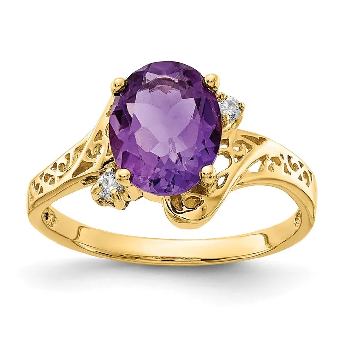 14K Yellow Gold 9x7mm Oval Amethyst AAA Real Diamond ring Goldiacom Rings 14K Yellow Gold 9x7mm Oval Amethyst AAA Real Diamond ring Goldiacom Rings