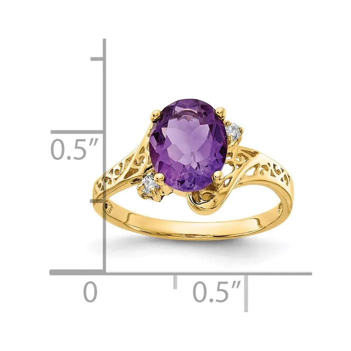 14K Yellow Gold 9x7mm Oval Amethyst AAA Real Diamond ring Goldiacom Rings