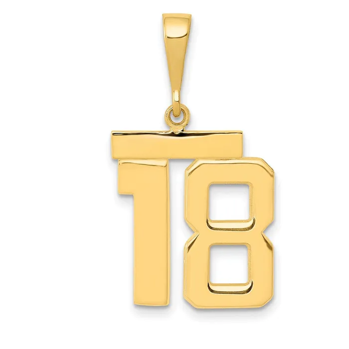 14k Yellow Gold Medium Polished Number 18 Charm Goldia Charm Necklaces