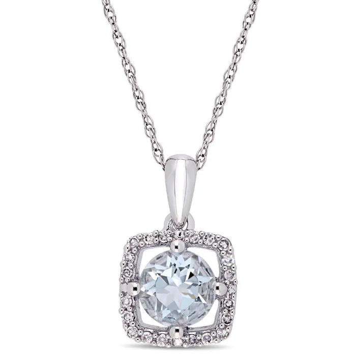 60mm Aquamarine and 01 CT TW Natural Diamond Cushion Frame Pendant in 10K White Gold 17 Goldia Necklaces 60mm Aquamarine and 01 CT TW Natural Diamond Cushion Frame Pendant in 10K White Gold 17 Goldia Necklaces