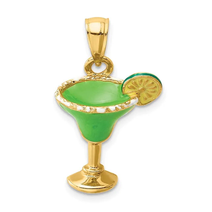 Charm Necklaces 14k Yellow Gold 2D Green Enameled Salted Margarita Drink wLime Charm Goldia Charm Necklaces 14k Yellow Gold 2D Green Enameled Salted Margarita Drink wLime Charm Goldia