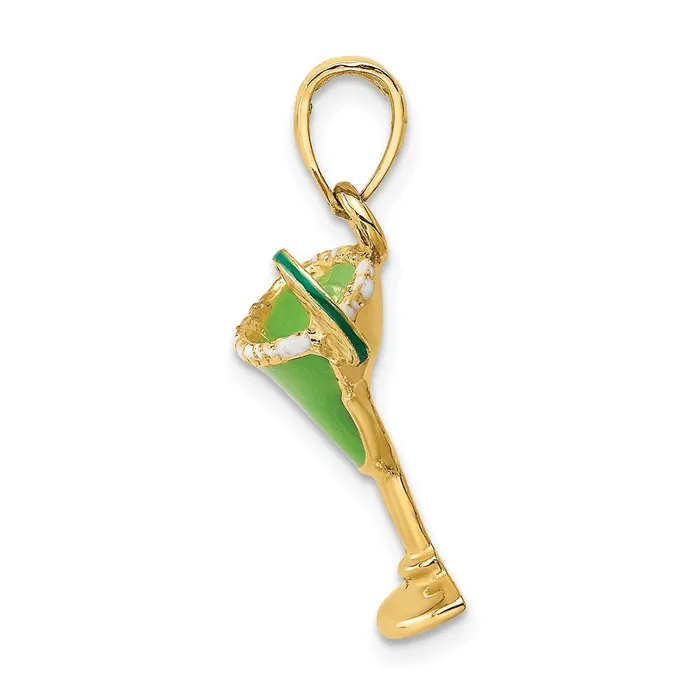 Charm Necklaces 14k Yellow Gold 2D Green Enameled Salted Margarita Drink wLime Charm Goldia