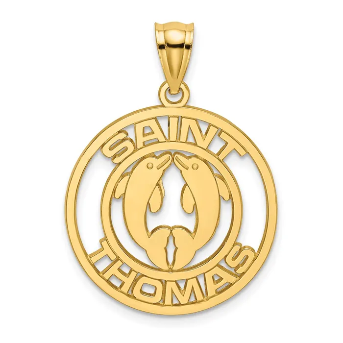 Charm Necklaces 14k Yellow Gold SAINT THOMAS w Dolphins Charm Goldia