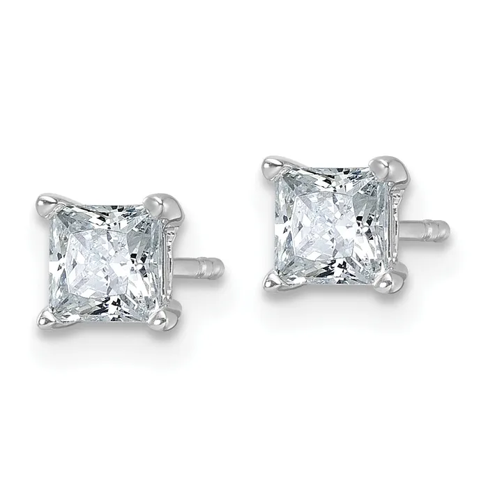 Earrings Goldia 14k White Gold 1 ctw Lab Grown Diamond VSSI G Princess 4 Prong Heavy Wt Stud Earrings