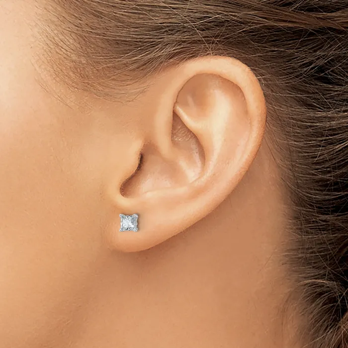 Earrings Goldia 14k White Gold 1 ctw Lab Grown Diamond VSSI G Princess 4 Prong Heavy Wt Stud Earrings