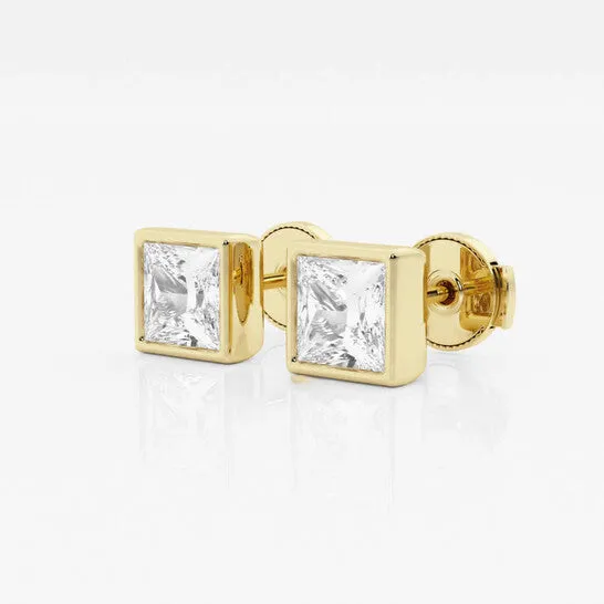 Earrings JMS always Original Brilliant Diamond 14KT Yellow Gold 1 12 cttw PrincessCut Lab Grown Diamond Bezel Set Solitaire Stud Earrings for Women GVSSI