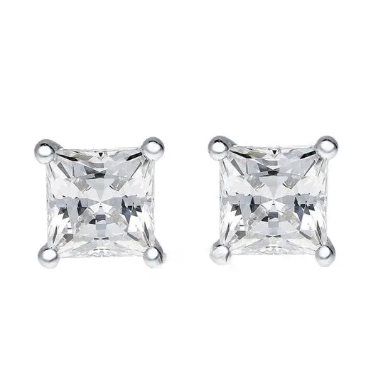 Earrings JMS always Original Maulijewels 14K White Gold 100 Ct TW Natural Princess Cut Diamond Stud Earrings With Push Back Earrings JMS always Original Maulijewels 14K White Gold 100 Ct TW Natural Princess Cut Diamond Stud Earrings With Push Back