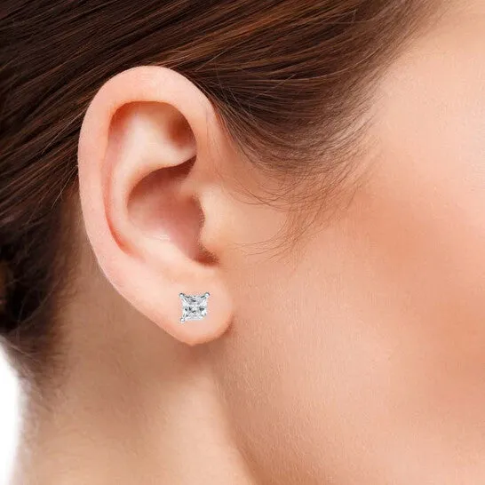 Earrings JMS always Original Maulijewels 14K White Gold 100 Ct TW Natural Princess Cut Diamond Stud Earrings With Push Back Earrings JMS always Original Maulijewels 14K White Gold 100 Ct TW Natural Princess Cut Diamond Stud Earrings With Push Back