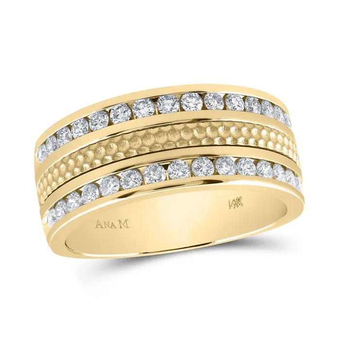 gndatlanta 14k Yellow Gold Round Diamond Wedding Hammered Band Ring 1 Cttw Rings gndatlanta 14k Yellow Gold Round Diamond Wedding Hammered Band Ring 1 Cttw Rings