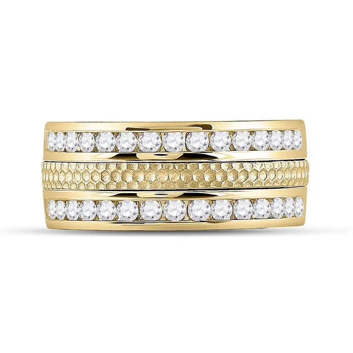 gndatlanta 14k Yellow Gold Round Diamond Wedding Hammered Band Ring 1 Cttw Rings