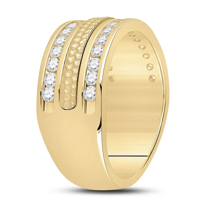 gndatlanta 14k Yellow Gold Round Diamond Wedding Hammered Band Ring 1 Cttw Rings