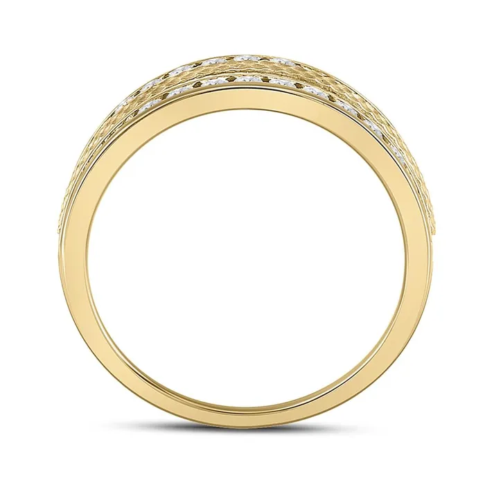 gndatlanta 14k Yellow Gold Round Diamond Wedding Hammered Band Ring 1 Cttw Rings