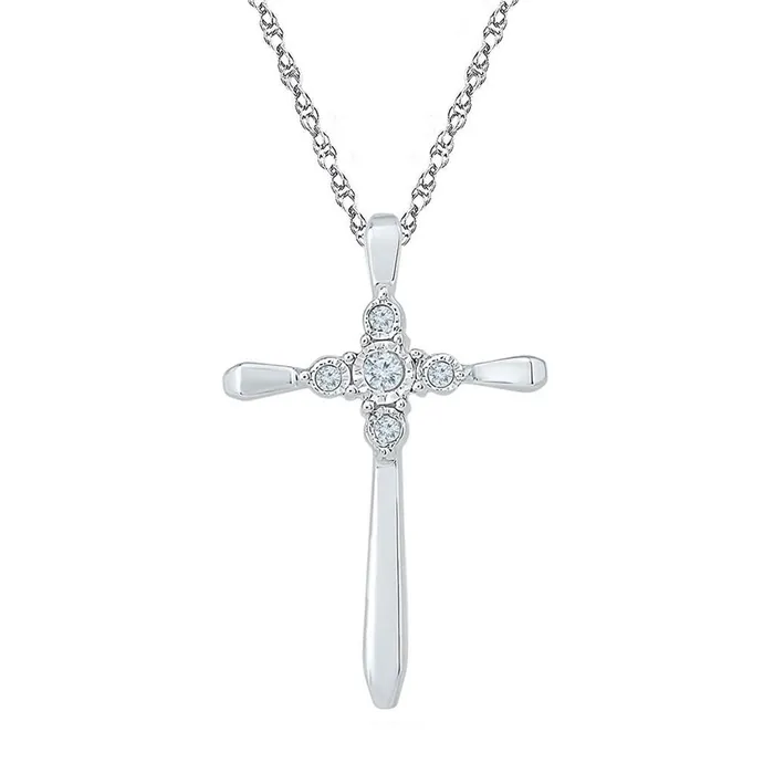 gndatlanta Necklaces 14k White Gold Round Diamond Cross Religious Pendant 120 Cttw gndatlanta Necklaces 14k White Gold Round Diamond Cross Religious Pendant 120 Cttw